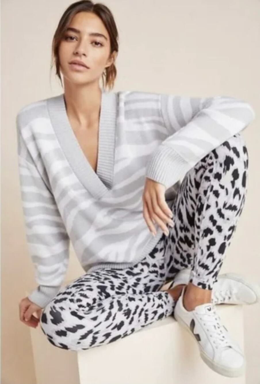 Varley x Revolve Calvert Swater Zebra Print Sz M Merino Blend Anthropologie